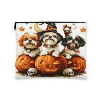 Halloween Shih Tzu Dog Makeup Bag 17,8 x 22,8 cm per borsa da viaggio, zucca horror toilette cosmetici sacchetto per donne regalo, divertente strega spaventosa portatile tela cerniera organizzatore