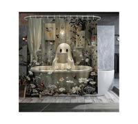 Halloween Shower Curtain, Ghost, Newspaper, Flowers and Butterflies Pattern 70.8"*70.8"