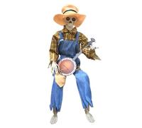 Halloween Skeleton - 23.6 Inch Moving Skeleton Figurine Banjo Performance, Flexible Skeletons Joints Music Display Doll, Lifelike Bone Character Animation Sculpture | Indoor Outdoor Holiday Lawn Event