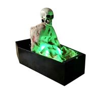 Halloween Skeleton Decoration - Animated Coffin LED, Voice Activated | PC Electronic, Green Light Glow, Scary Sound Effects, Haunted House Party Yard Cemetery, 12 Inch
