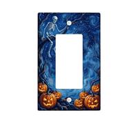 Halloween Skeleton e Jack-o'-Lantern Singolo Rocker Interruttore Della Luce | Jack-o'-lanterns, skyline di notte stellata, sagome di alberi nudi, decorazione per la casa autunnale, estetica spettrale