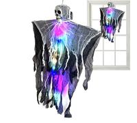 Halloween Skeleton Flying Ghost, Lighted Floating Ornament with Fog Effect, Adorable Hanging Halloween Decoration for Garden Yard Courtyard Wall Classroom Carnival, 31.5x24.02 inches