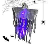 Halloween Skeleton Flying Ghost, Lighted Hanging Prop Fog Effect, Spooky Floating Ornament, Animated Scary Decor Lights and Smokes, for Yard, Garden, Courtyard, Classroom, Carnival, 80x61cm Multicolor