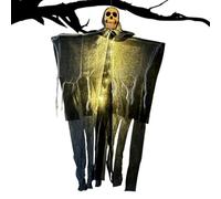 Halloween Skeleton Ghost, Flying Hanging Prop, Lighted Floating Ornament, Spooky Fabric Wings & Glowing Eyes, Creepy Fog Effect and Eerie Colors, Decoration for Yard Wall Garden