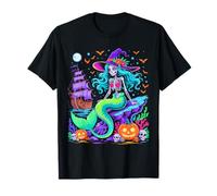Halloween Skeleton Mermaid With Witch Hat Enchantment Maglietta