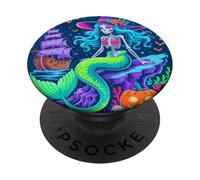 Halloween Skeleton Mermaid With Witch Hat Enchantment PopSockets PopGrip Adesivo