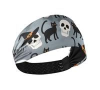 Halloween Skull Black Cat no slip palestra fasce per le donne sudore elastico per lavare il viso Corsa Uso quotidiano diademi da tennis para mujer