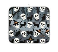 Halloween Skull Black Cat piatto mat scolapiatti tappetino per cucina bancone cucina controsoffitto arredamento resistente al calore mar 16 x 18