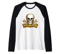 Halloween Skull Crossbones Gothic Spooky Horror Maglia con Maniche Raglan
