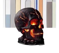 Halloween Skull Lamp, Flame Skull Head Desktop Light, Realistic Design, Gothic Party Decoration for Holiday Fireplace Porch Garden, Indoor Outdoor Yard Table Kitchen Bedroom Living Room, Black