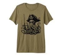 Halloween Skull Pirata Polpo Indossa Cappello Che Tiene la Spada Maglietta Premium