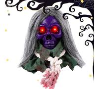 Halloween Skull with Light Up Red Eyes Scary Sound Activated Animated | Decorazione gotica per casa infestata per interni ed esterni, casa infestata, portico, cimitero, cortile, casa