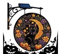 Halloween Solar Lights, Hangable Black Cat and Moon LED Garden Lamp