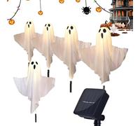 Halloween Solar Pathway Lights - Ghost Themed LED Lights for Spooky Outdoor Decor, Energy-Saving Glow with Automatic Illumination, Garden for Yard Lawn Walkway, 5-Pack Set, 16 Inches Each