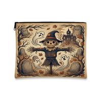 Halloween Spaventapasseri Haunted Graveyard Theme Makeup Bag, Beige, 17,8 x | Scena del cimitero infestato, borsa cosmetica, fantasmi galleggianti, estetica pergamena vintage, foglie autunnali