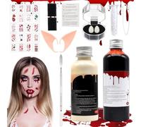 Halloween Special Effects Makeup Set, Sangue Finto, Sangue Finto Lavabile, Sangue Finto Halloween, Crema di Sangue Finta con 2 Spugna Trucco e Spatola per Il Trucco e Spatola denti vampiro Cosplay Tru