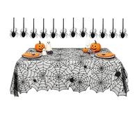 Halloween Spider Table Runner 54 x 72 Inches cTablwecloth with Spiders | Halloween Black Lace Runner per Movie Ncigwht Masquerade Escape Room Kitchen Party Homeowners