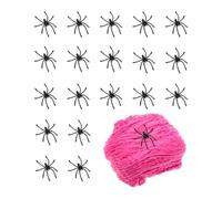 Halloween Spider Web Decoration - Pink Web Display 5.91x3.15in Includes 1 Spider Ẃeb And 20 Black Spiders Set - Haunted House Party Prop - Creates Spooky Indoor Outdoor Holiday Scene Decorations