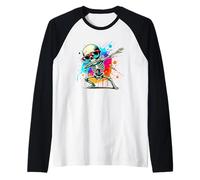Halloween Splash Art Scheletro Dabbing Occhiali da Sole Maglia con Maniche Raglan