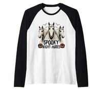 Halloween Spooky Night-Mares Cavallo Divertente Simpatico Fantasma Cavallo Maglia con Maniche Raglan