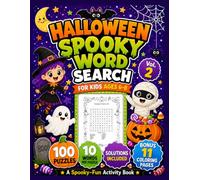 Halloween Spooky Word Search for Kids Ages 6-8: 100 Easy Puzzles, 10 Words in Every Puzzle, 11 Halloween Coloring Pages and Solutions