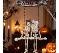 Halloween Sposa E Sposo Scheletri Appeso Ghost Benvenuto Segno | 1 Paio Di Teschio Da Appendere Per Halloween,Con Giunti Posa ,Realistica Tutto Il Corpo,Decor Home Porta Giardino