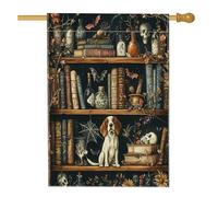 Halloween Springer Spaniel Cane Front Yard Cortile Lino Casa Verticale Bandiere 28x40 Double Face per Esterno, Scary Witchy Magic Books Puppy Home Print Flag, Pet Home Outdoor Pattern Flag