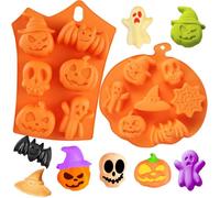 Halloween Stampo in Silicone di Zucca, Stampi da Forno in Silicone di Halloween, Halloween Stampi in Silicone per Dolci biscotti al cioccolato, Pipistrello Zucca Faccia Cranio Fantasma Stampo(2pcs)