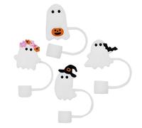Halloween Straw Topper, Ghost Funny Straw Toppers, Reusable Silicone Spooky Drink Covers, Cute Accessories Perfect for Girls, Boys, Kids, Men, Fall, Holiday, 4 Pieces