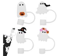 Halloween Straw Toppers, Ghost Silicone Drink Covers, 4-Piece Funny Spooky Lids, Reusable Halloween Accessories for Kitchen, Christmas, Fall Parties, Girls, Boys, Kids, Men Use