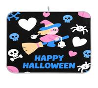 Halloween Strega Cuore Nero Blu essiccazione piatto tappetino da banco accessori da cucina controsoffitto protezione tappetino cucina assorbente in microfibra tappetino di asciugatura grande 18 x 24