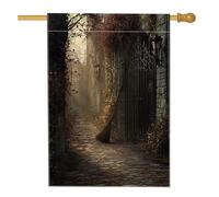 Halloween strega scopa magica cortile cortile cortile lino casa verticale bandiere 28 x 40 su entrambi i lati per esterno, horror vintage casa infestata casa stampa bandiera, spettrale casa all'aperto