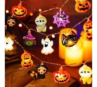 Halloween String Lights, Spooky Pumpkin String Lights, Bright Pumpkin For Halloween Window Decoration Door Garland Wreath Tree Birthday Party Decor (Mix)