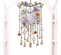 Halloween Suncatcher Wind Chime - Acrylic 30x17cm, Colorful Ghost | Witch Crystal Style Hanging Decor With Spooky Seasonal Design | Halloween Window Decoration | For Gardens Yards Patio