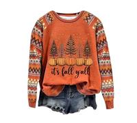Halloween Sweatshirts Women's Pumpkin Cat Bat Ghost Spider Printed Pullover Round Neck Long Sleeve T Shirts Ladies Fall Top Cute Novelty Outfits I-246