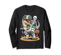 Halloween T-Rex e Skeleton Trick Candy Art Maglia a Manica