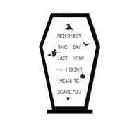 Halloween Table Sign, Centerpiece Coffin Wood Accent, Festive Message Board with Scary Display Design for Farmhouse, Living Room, Bedroom, Halloween Decor, 20.5x12.5x4cm