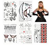 Halloween Tatuaggi Temporanei, 5 Fogli Tatuaggi Joker Halloween, Tatuaggi Temporanei Joker, Halloween Joker Tattoo, Per i Giochi Di Ruolo, La Notte Di Halloween, Notti Dell'Orrore