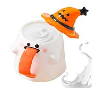 Halloween Tazza, Ghost-Themed Ceramic Drinkware, Festive Mug with Lid and Handle, Sturdy Heat-Resistant Costrution, Whimsical Seasonal Design, Perfect for Tea Parties, Ristorante Use