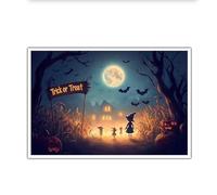 Halloween Tela di Arte Della Parete Dolcetto O Scherzetto Scene Stampe Strega e Luna Notte Zucca Immagini Design Creativo Opera D'arte Poster per Dormitorio Decor 50x75cm Senza Cornice
