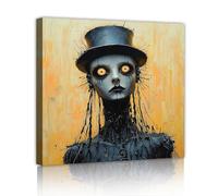 Halloween Tela di Canapa Wall Art Gotico Horror Graffiti Diavolo Ritratto Murale Stile Moderno Poster Pittura Immagine Opera d'Arte per Arredamento Cucina 50x50cm telaio interno