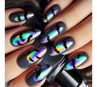 Halloween Tema Unghie Finte 24Pcs Ghosted Spiders Web Art Mandorla Unghie Finte Per Partito Goers Donne Accessorio Rotondo Mandorla Falso Nail