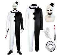 Halloween Terrifier Costume, Vestito Terrifier, Costume Clown Horror, Costume da clown e maschera spaventosa da clown, cappello,guanti, pugnale scena, scaldacollo, per carnevale, Halloween, cosplay