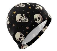 Halloween Teschi Bianchi Stelle Gialle nuotare uomini per le signore Capelli Corti impermeabili cuffie da nuoto per le donne Protezione dei capelli e riduzione della resistenza gorros para nadar en