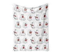 Halloween Throw Blanket - Ghost Reading Book Funny Cute Ghost Blankets Flannel Fleece Throw Blanket for Bedroom Living Room Sofa Armchair Couch and Bed for Women Men Spooky Gift
