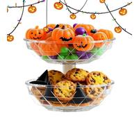 Halloween Tiered Candy Bowl - Removable 2 Tier Fruit Bowl | Pumpkin Candy Dish with Lid | Multi-Layer Snack Server for Candies, Nuts, Desserts, Table Display, Party, Movie Night, Bedroom