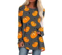 Halloween Town Halloween Camicie Donna Divertente Zucca T Shirt Spaventoso Costumi di Halloween Manica Lunga Top Tunica Pullover Festival Abiti, Grigio, M