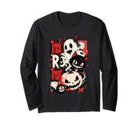 Halloween Trick R Treat Spooky Ghost Black Cat Maglia a Manica