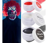 Halloween Trucco del clown, colore del corpo bianco nero 100g, colore rosso del viso 50g, con 3 pennelli, colori della pittura del corpo del vampiro di clown zombie per il trucco del teatro, Halloween