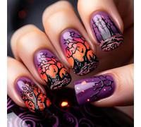 Halloween Unghie Finte Design Misterioso M Lunghezza Forma Quadrata Unghie Finte Per Il Partito E Uso Quotidiano Viola Foresta Mistica Un